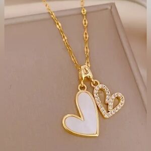 Fashionomics Gold and White Heart Pendant Necklace